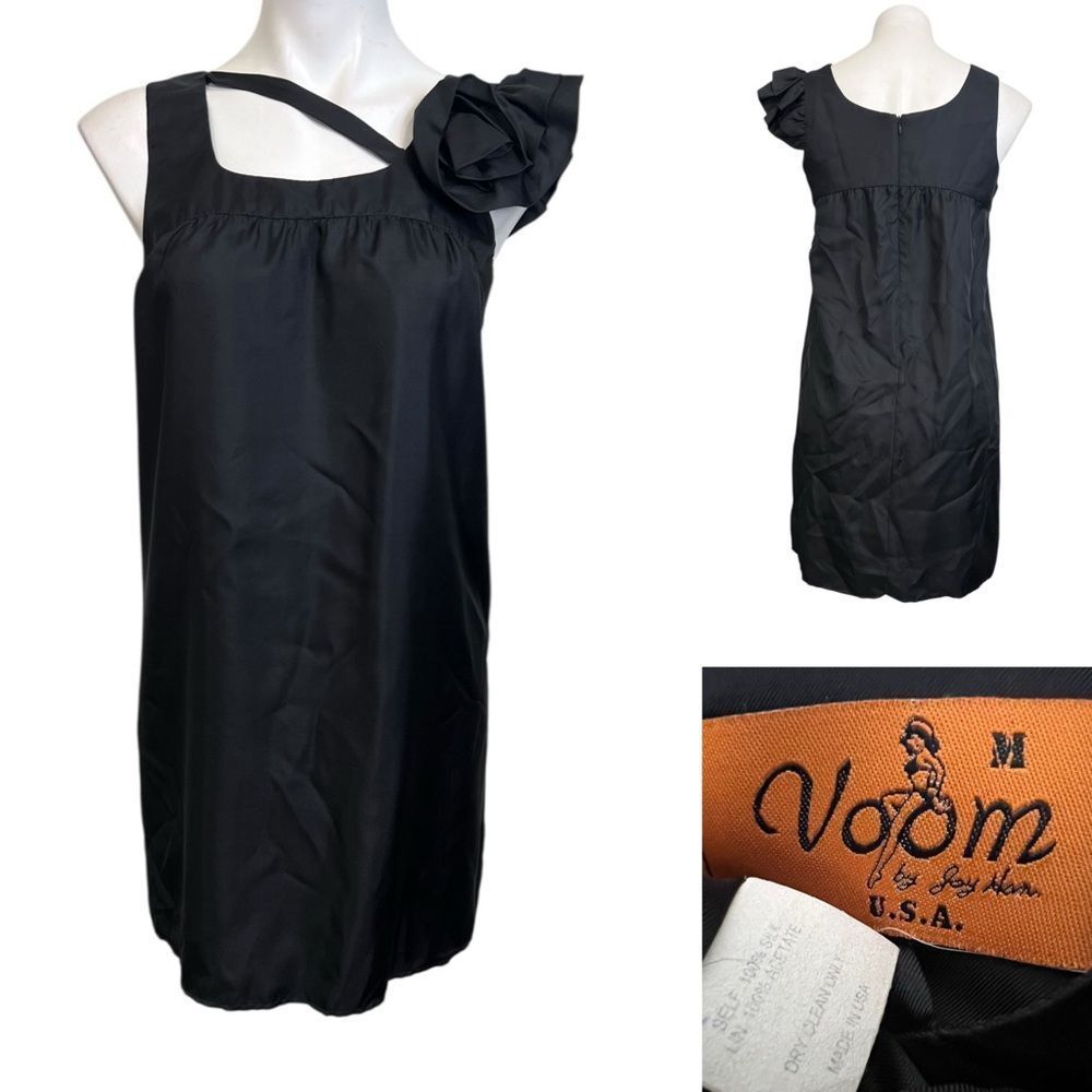 Voom by Joy Han dress Med black satin‎ sleeveless shift cocktail classic